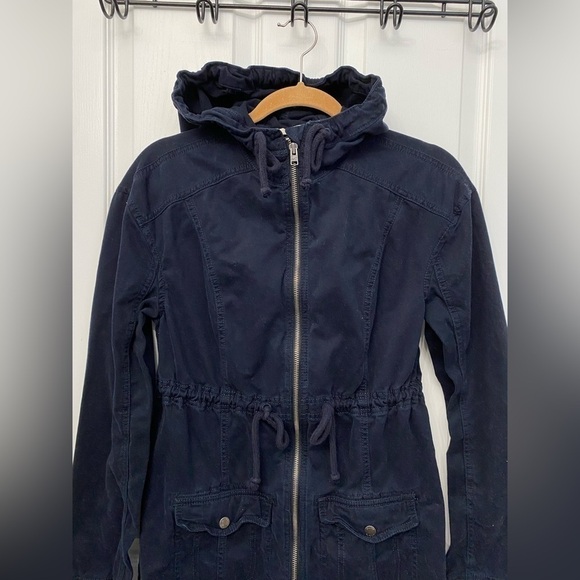 Hollister Women’s Long Hooded Utility Jacket Navy Size Small - Picture 2 of 8